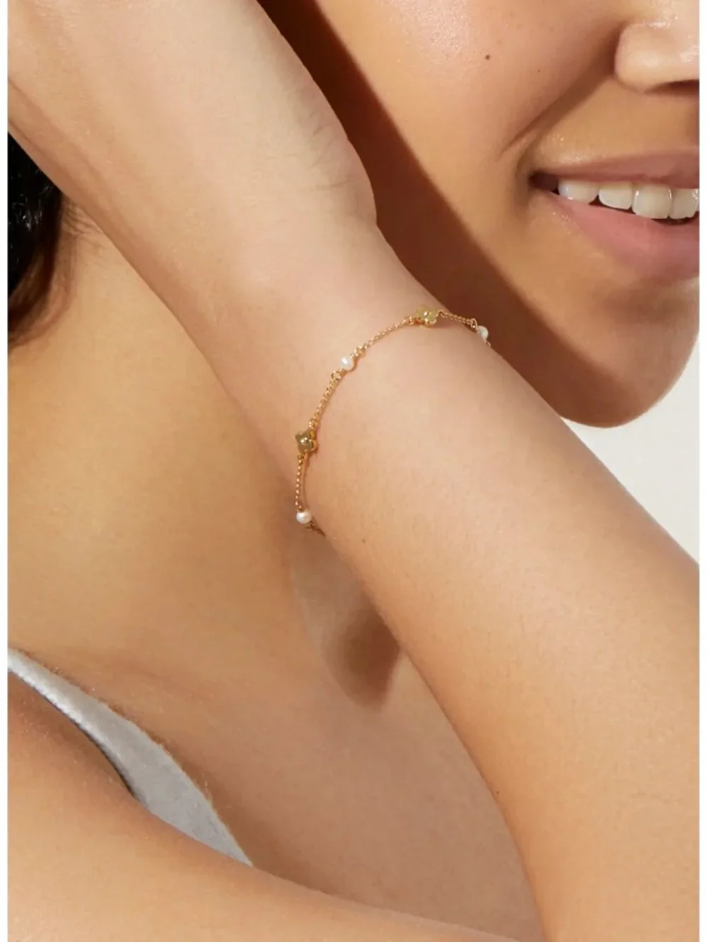 ANA LUISA Gold and Pearl Flower Hannah Bracelet